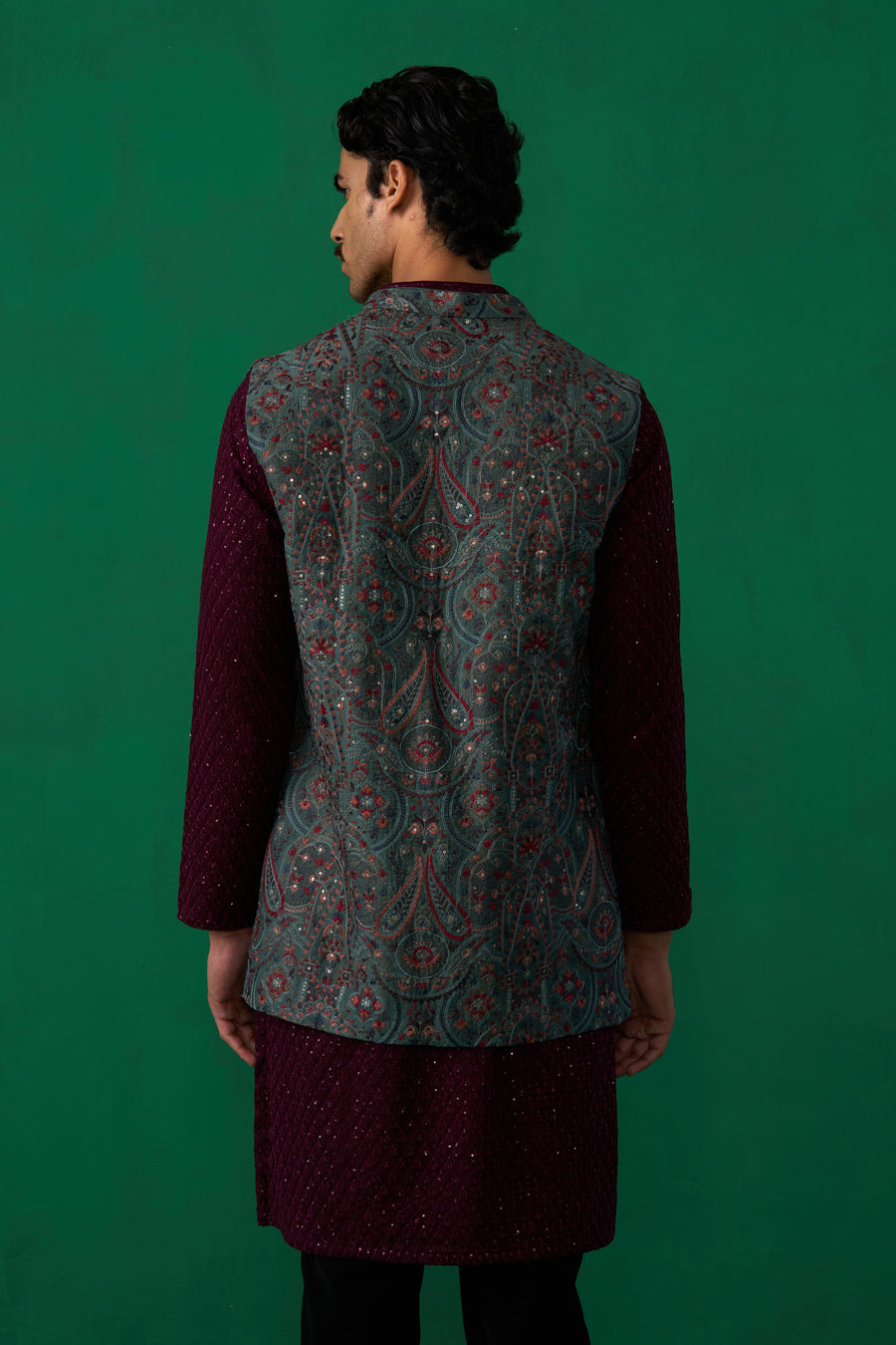 KASHMIRI MEHNDI KURTA JACKET SET