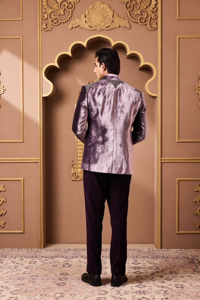 Lilac Embroided Coat and Vest With Pant