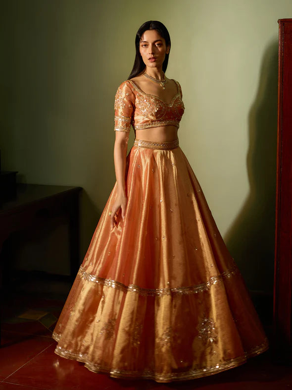 LIGHT SALMON TISSUE LEHENGA SET