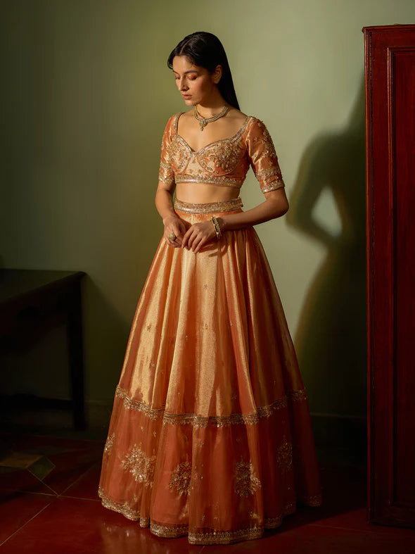LIGHT SALMON TISSUE LEHENGA SET