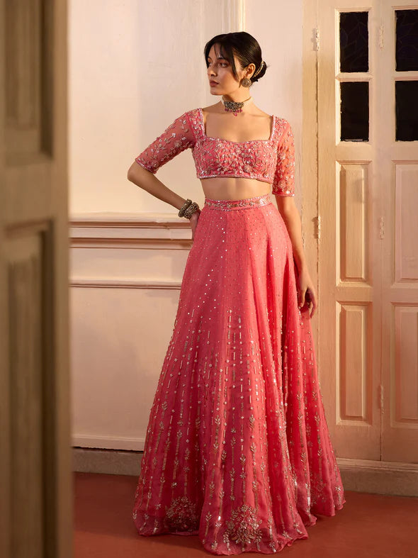 ANEMONE ROUGE PINK ORGANZA LEHENGA SET