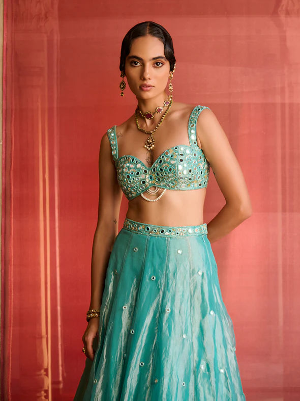 Ocean Turquoise Tissue Lehenga Set