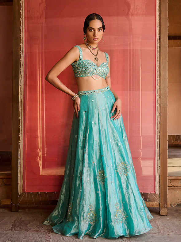 Ocean Turquoise Tissue Lehenga Set