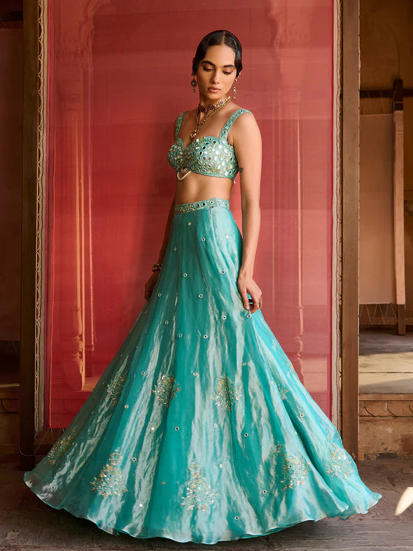 Ocean Turquoise Tissue Lehenga Set