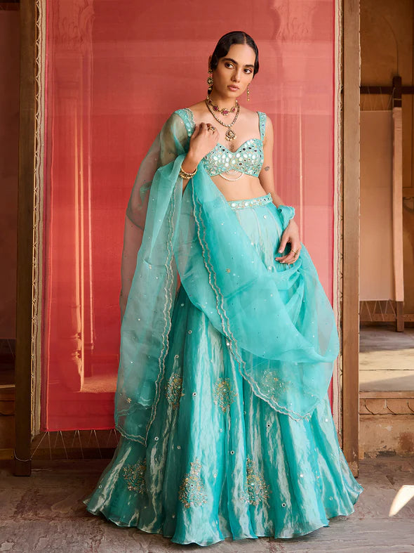 Ocean Turquoise Tissue Lehenga Set