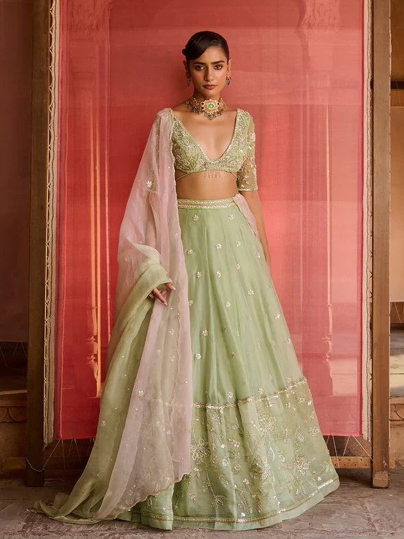 Lushleaf Green Organza Lehenga Set