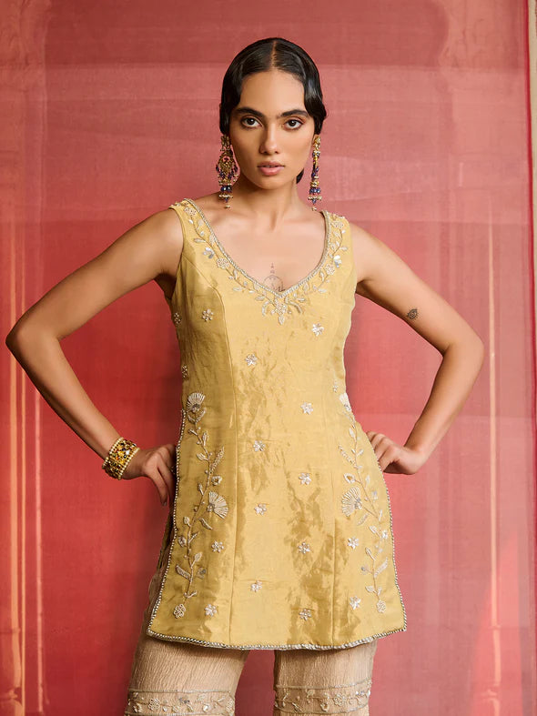 Elina Muted Lime Gold Sharara Set
