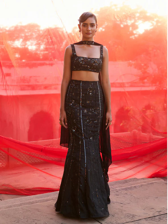 Dusk Willow Black Lehenga Set
