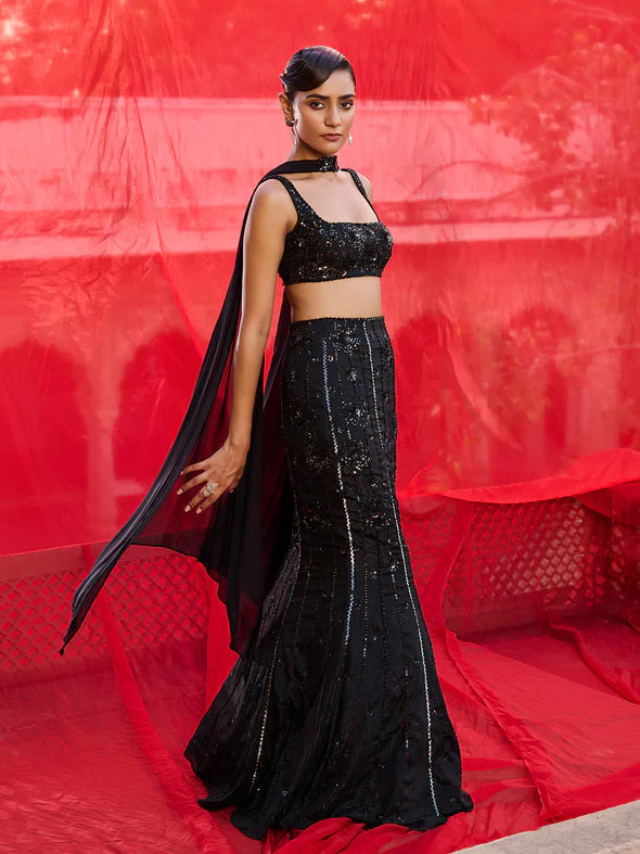 Dusk Willow Black Lehenga Set
