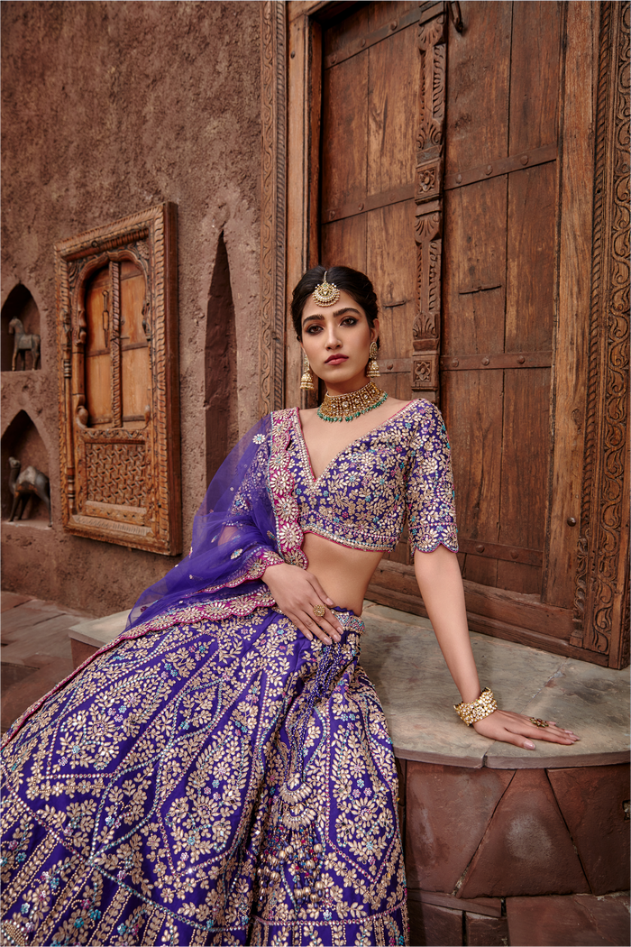 Purple Taffeta Lehenga Choli Gota Work
