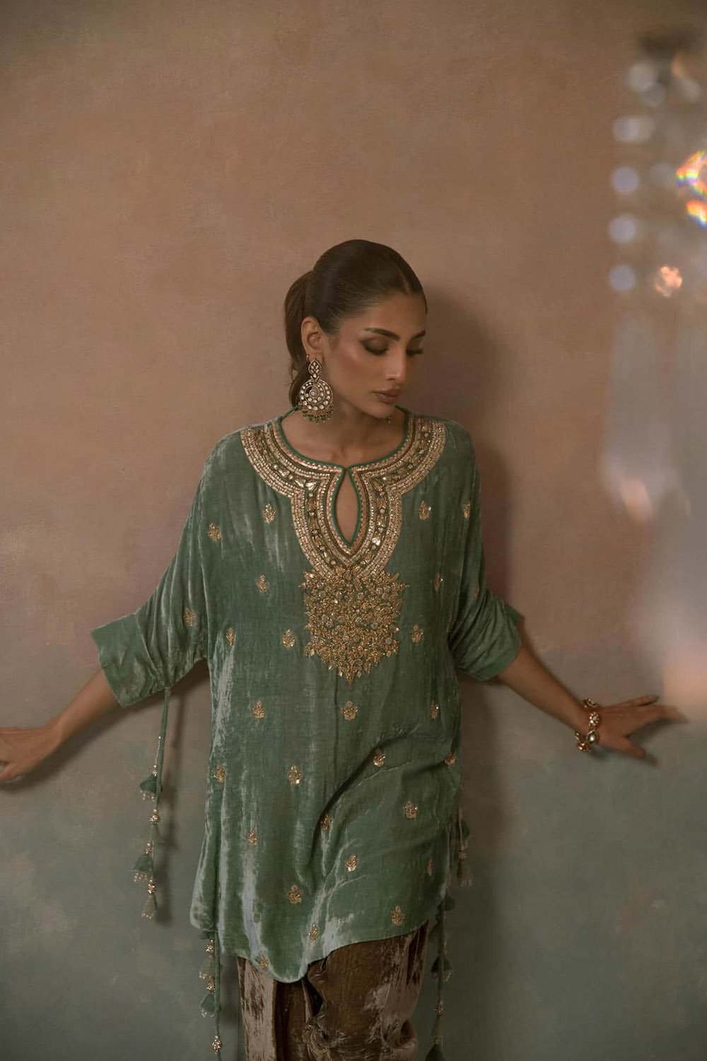 Aqua Mist Velvet Embroidered Co-ord Set