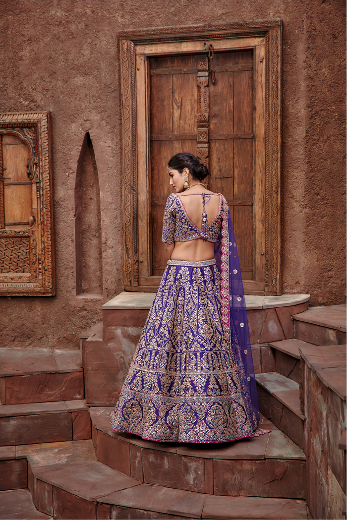 Purple Taffeta Lehenga Choli Gota Work