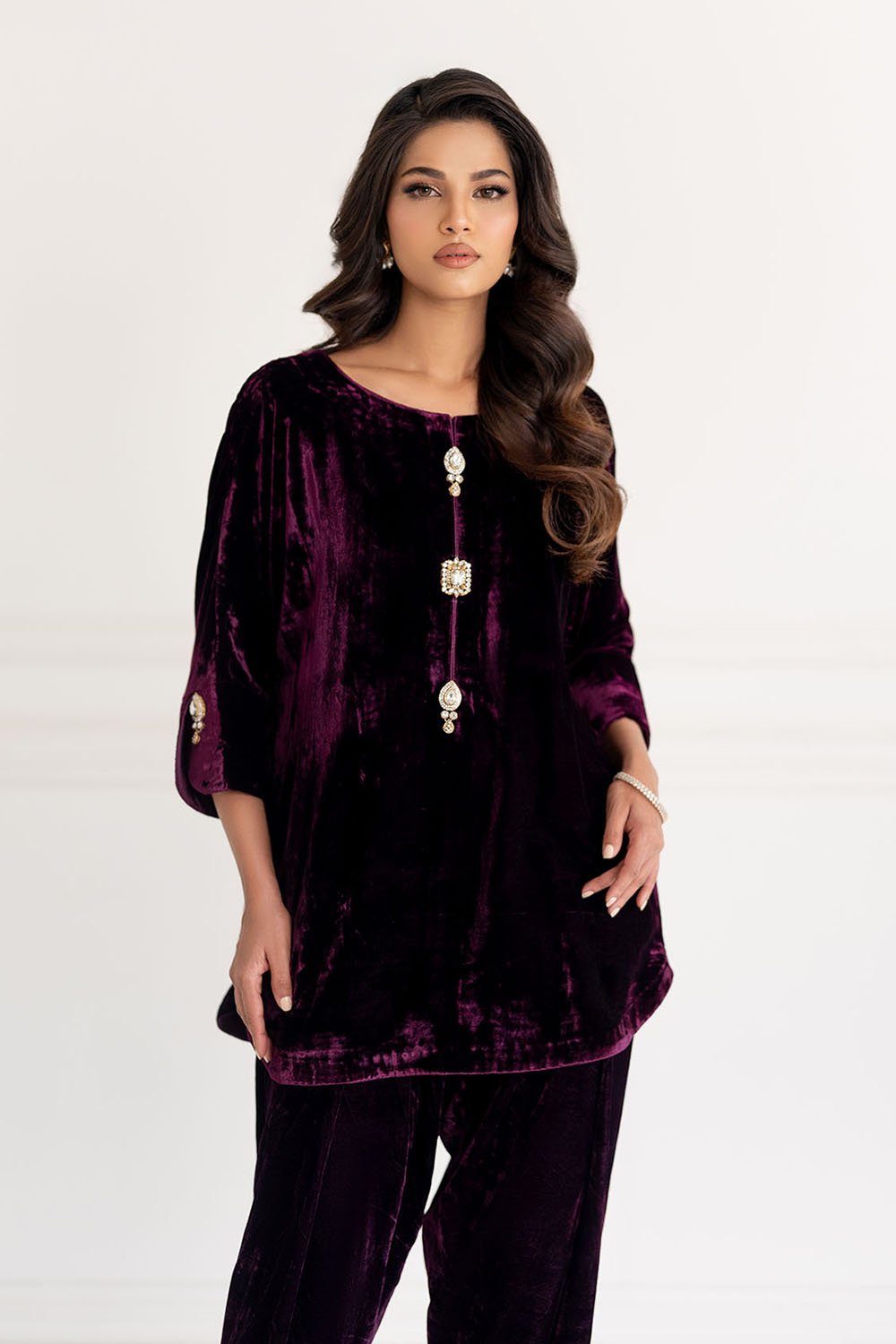 Berry Noir Velvet Kurta & Pant Set