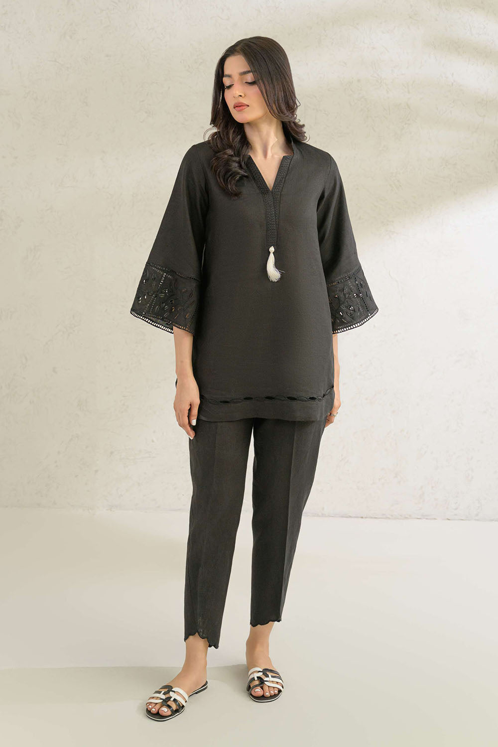 Black Solid Embellished Co-Ord Sets