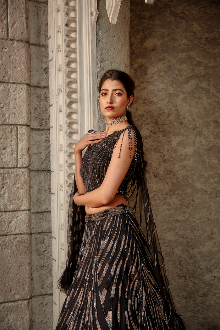 Black Net Lehenga Set