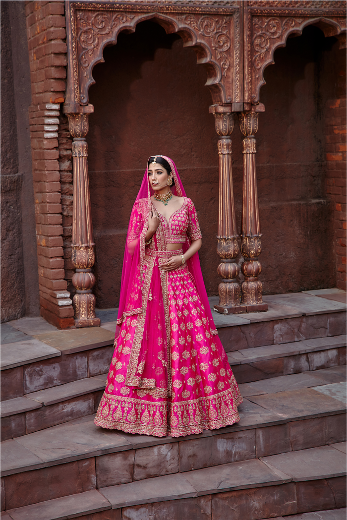 Fuchsia Raw Silk Lehenga Set