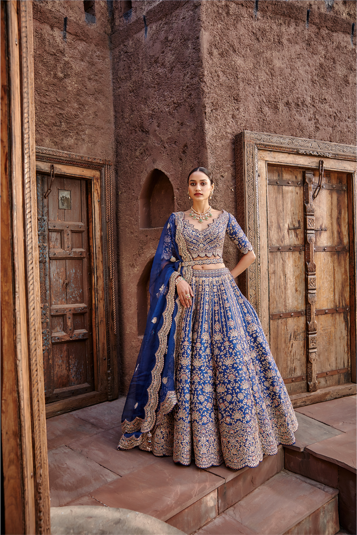 Midnight Blue Taffeta Lehenga Gota Work
