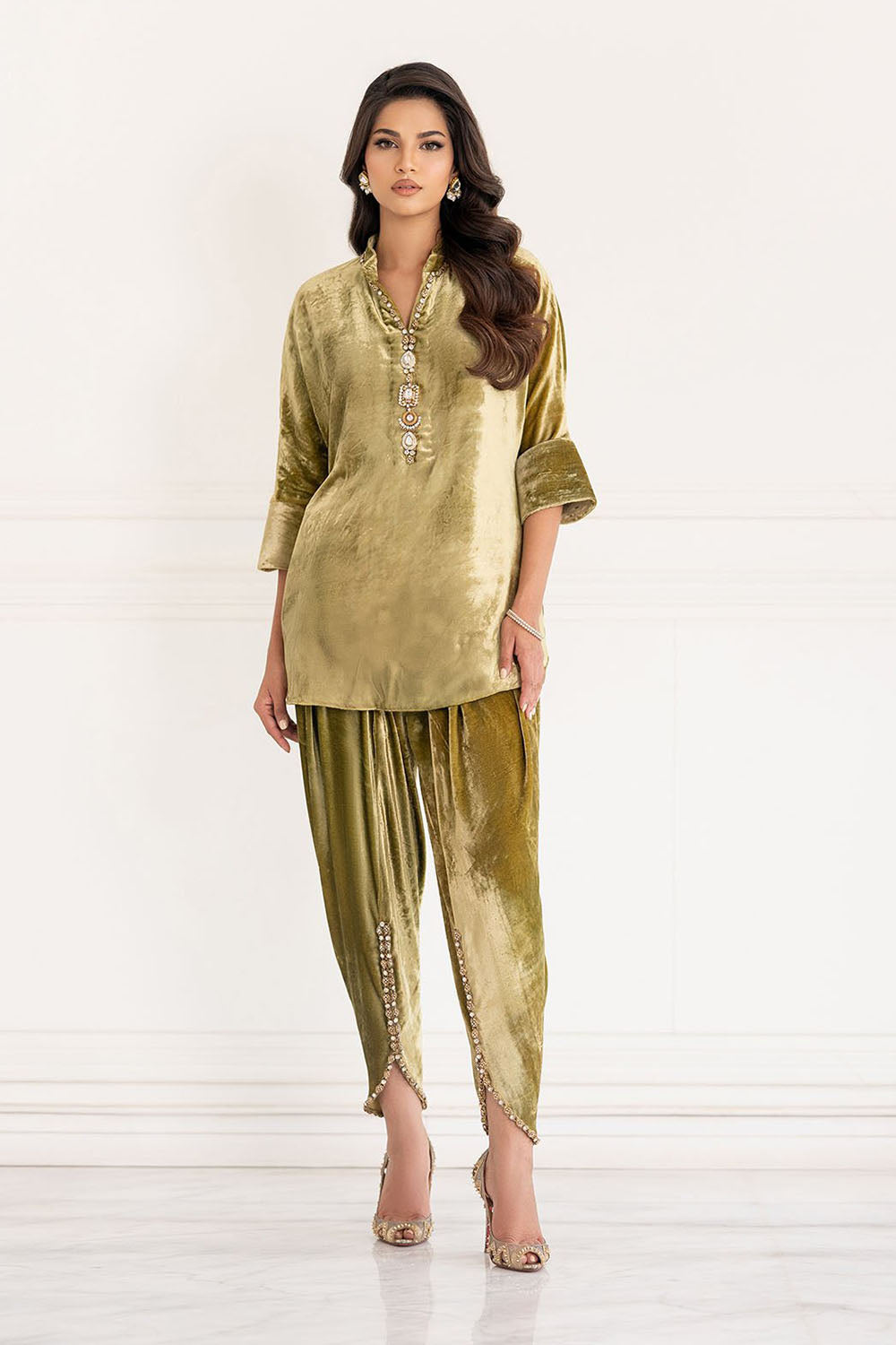 Champagne Olive Velvet Occasion Co-ord