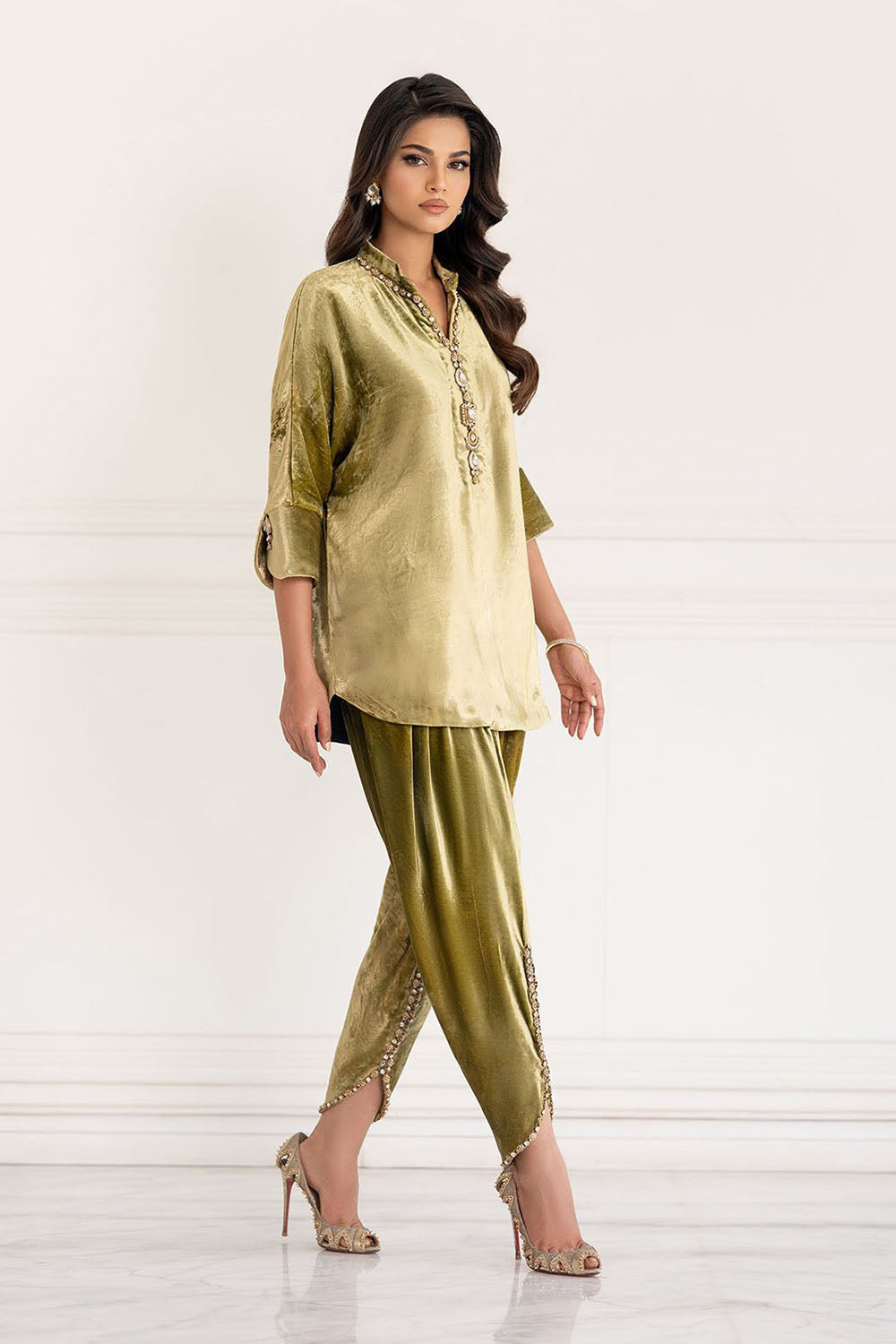 Champagne Olive Velvet Occasion Co-ord
