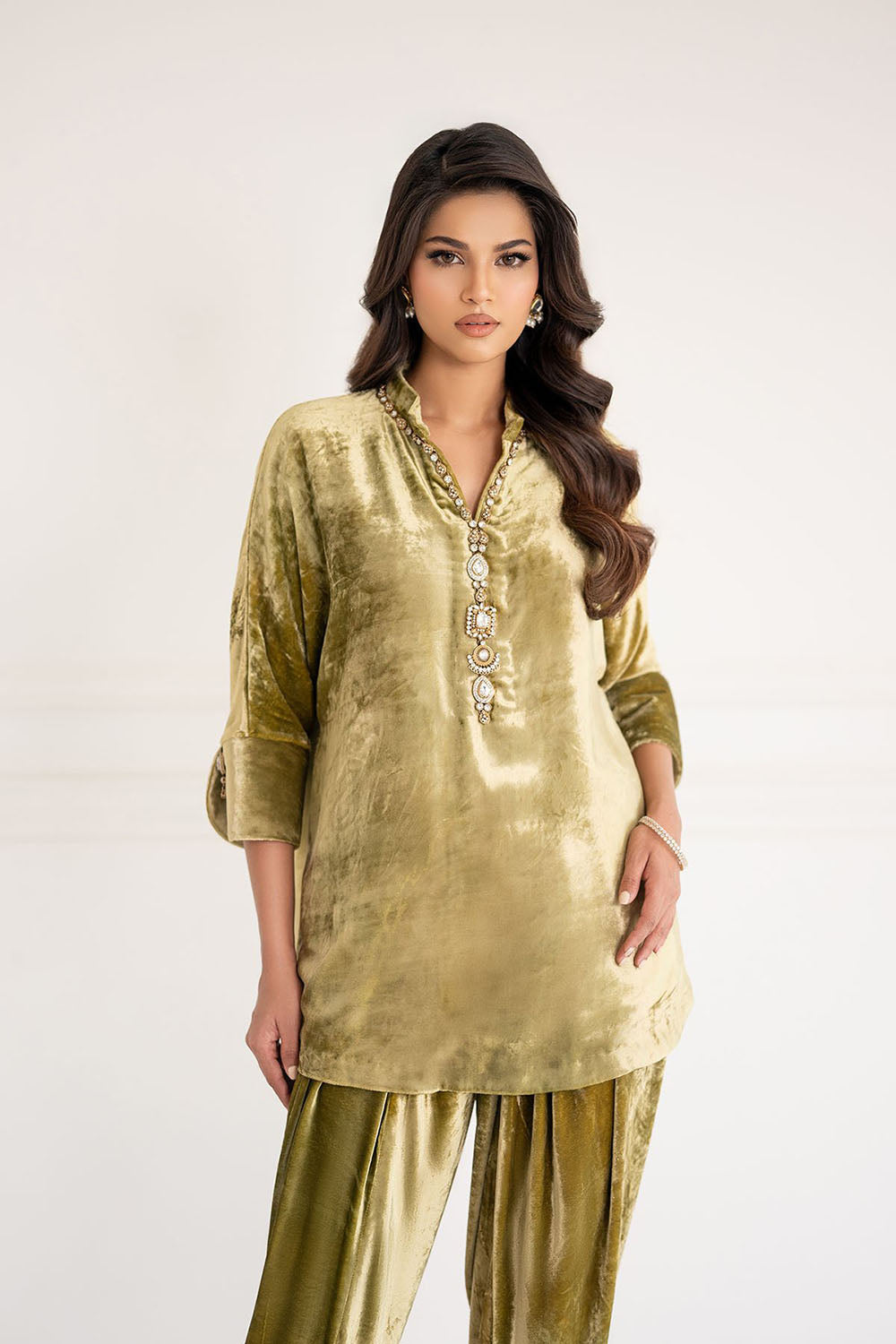Champagne Olive Velvet Occasion Co-ord