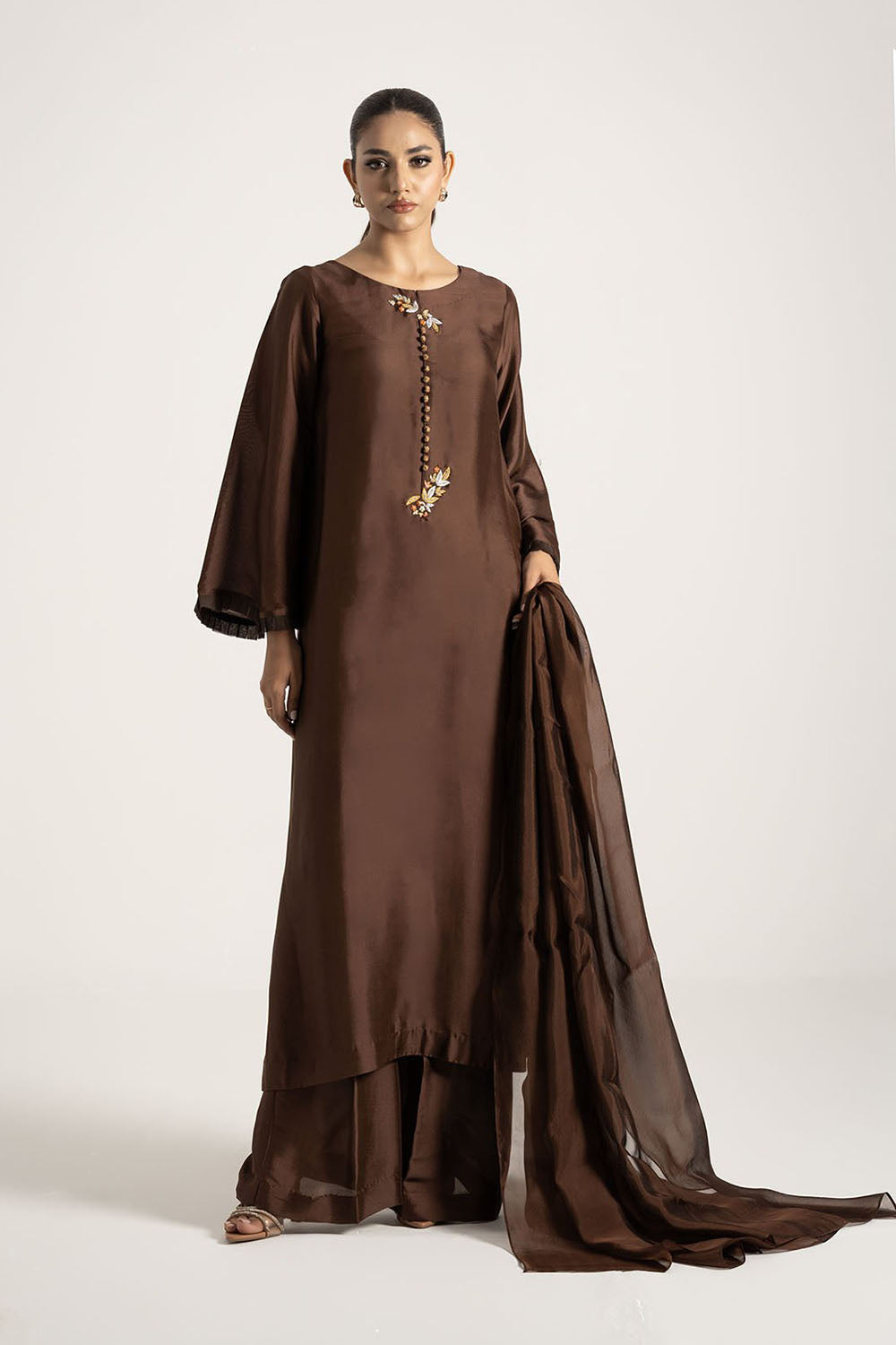 Chocolate Brown Pure Silk Kurta Set
