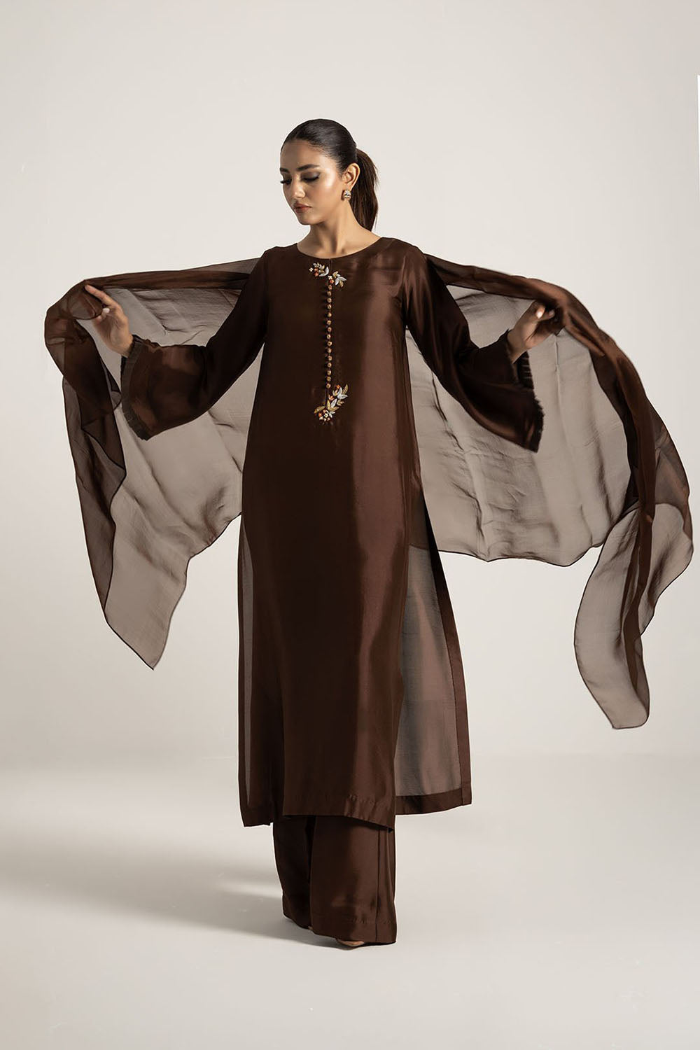 Chocolate Brown Pure Silk Kurta Set