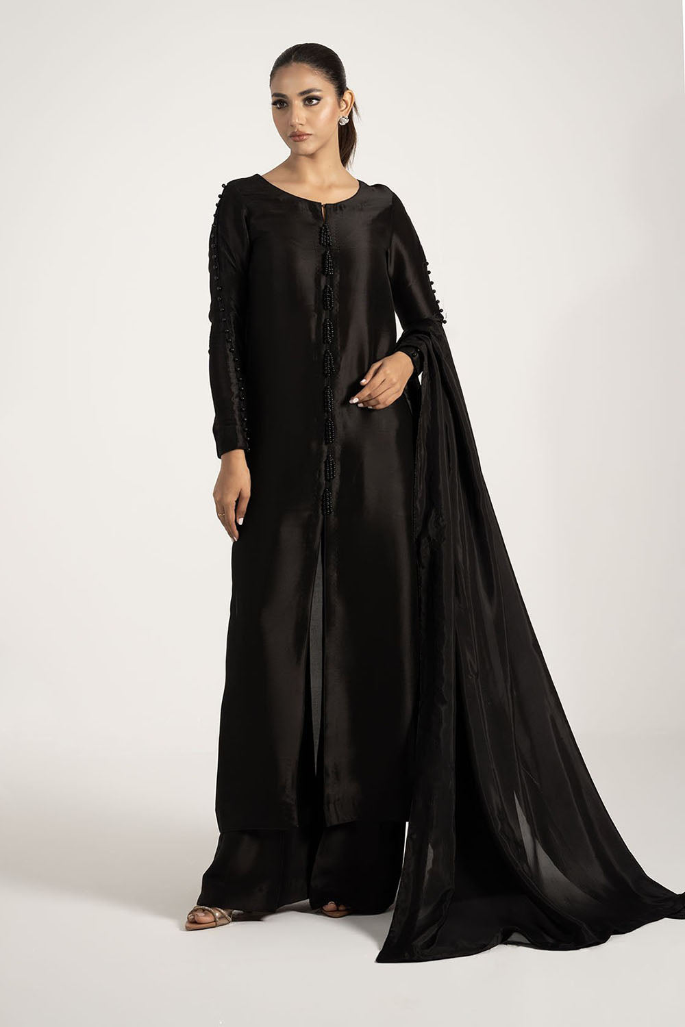 Classic Black Pure Silk Kurta Set