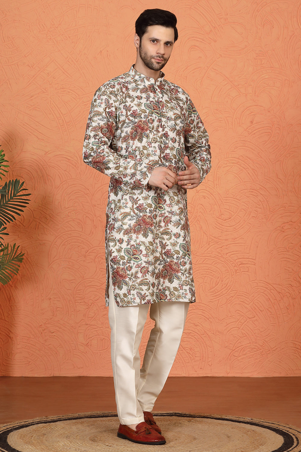 Classic Floral Tapestry Inspired Kurta with Back Elastic Pants