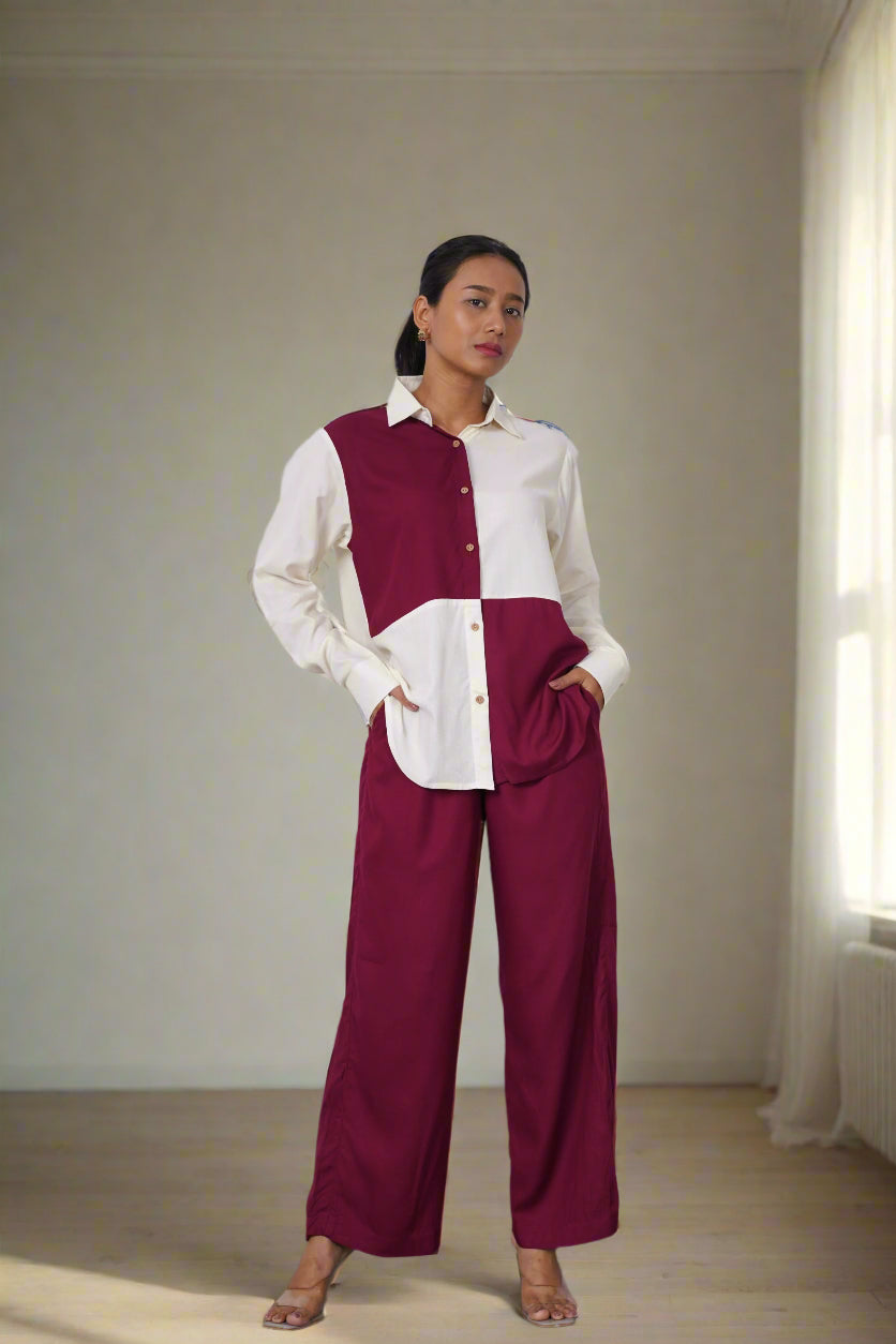 Cream & Crimson Dual Tone Coord Set (Set of 2)