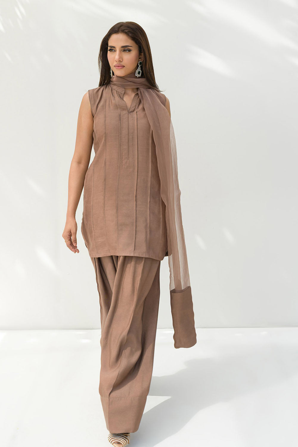 Coffee solid Farshi Salwar Set