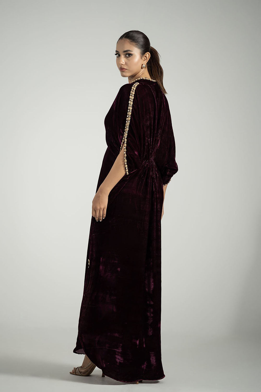 Crimson Luxe Hand-Embroidered Kaftan