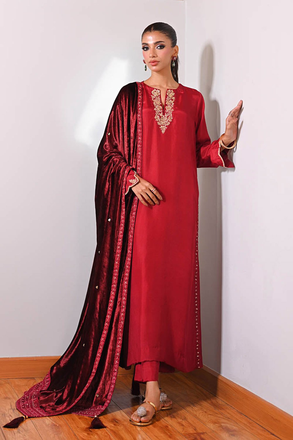 Crimson Muse Velvet Suit Set