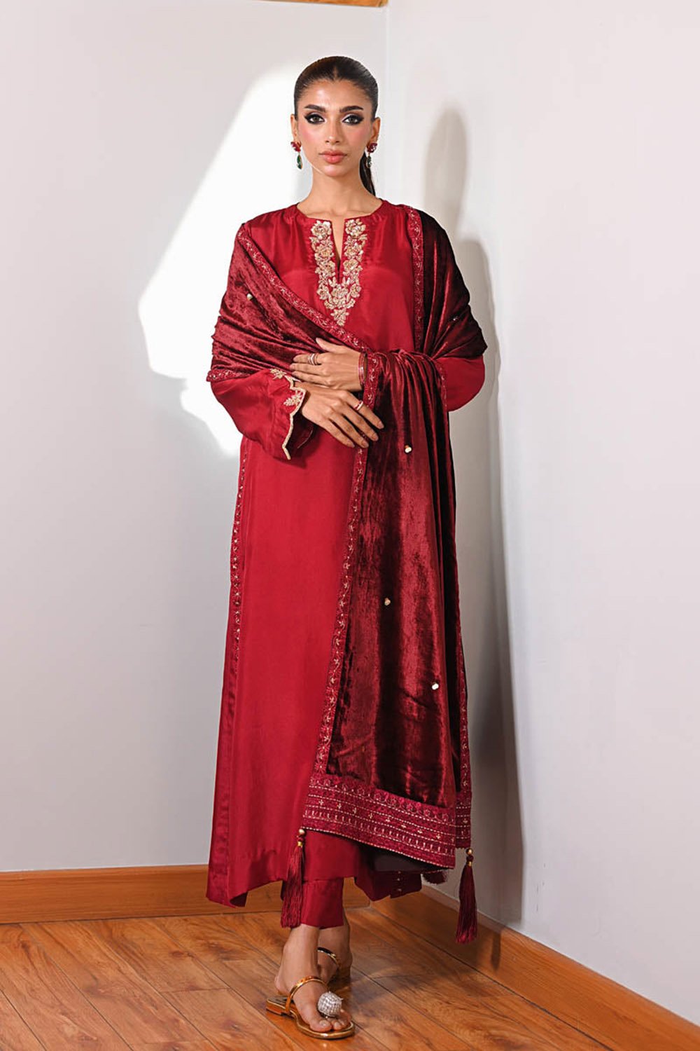 Crimson Muse Velvet Suit Set