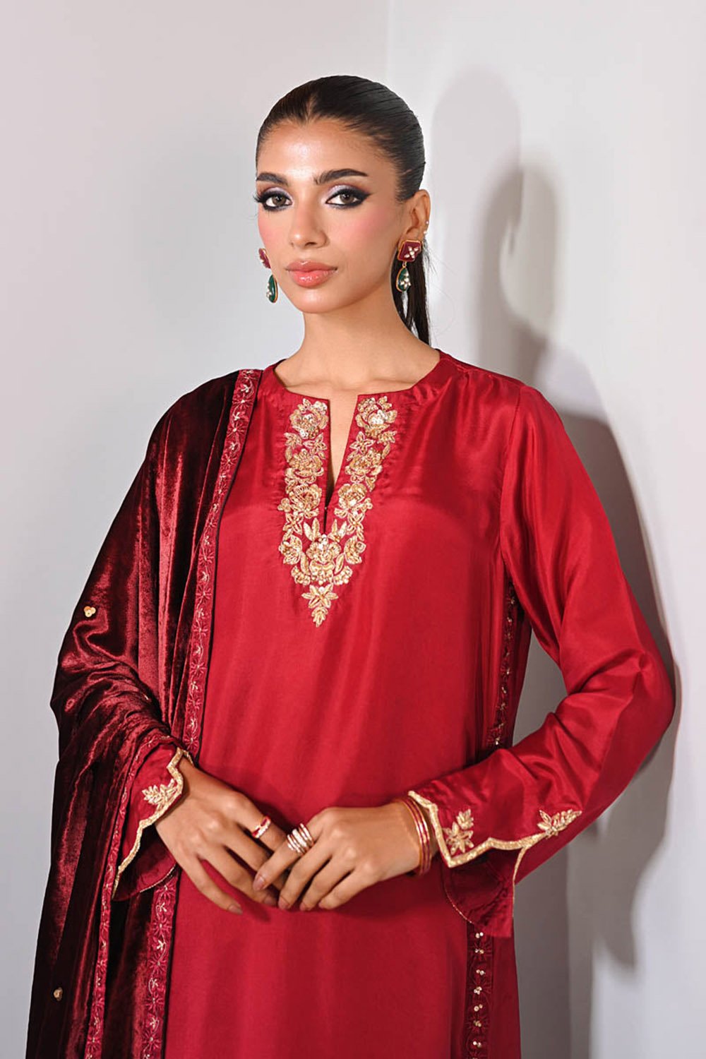 Crimson Muse Velvet Suit Set