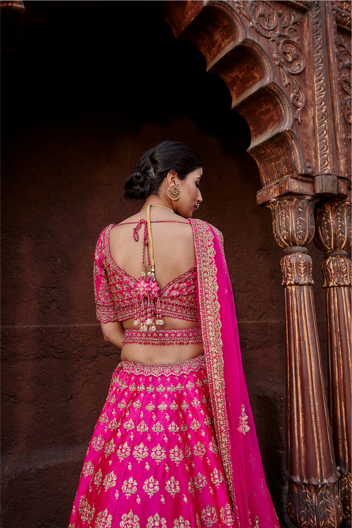 Fuchsia Raw Silk Lehenga Set