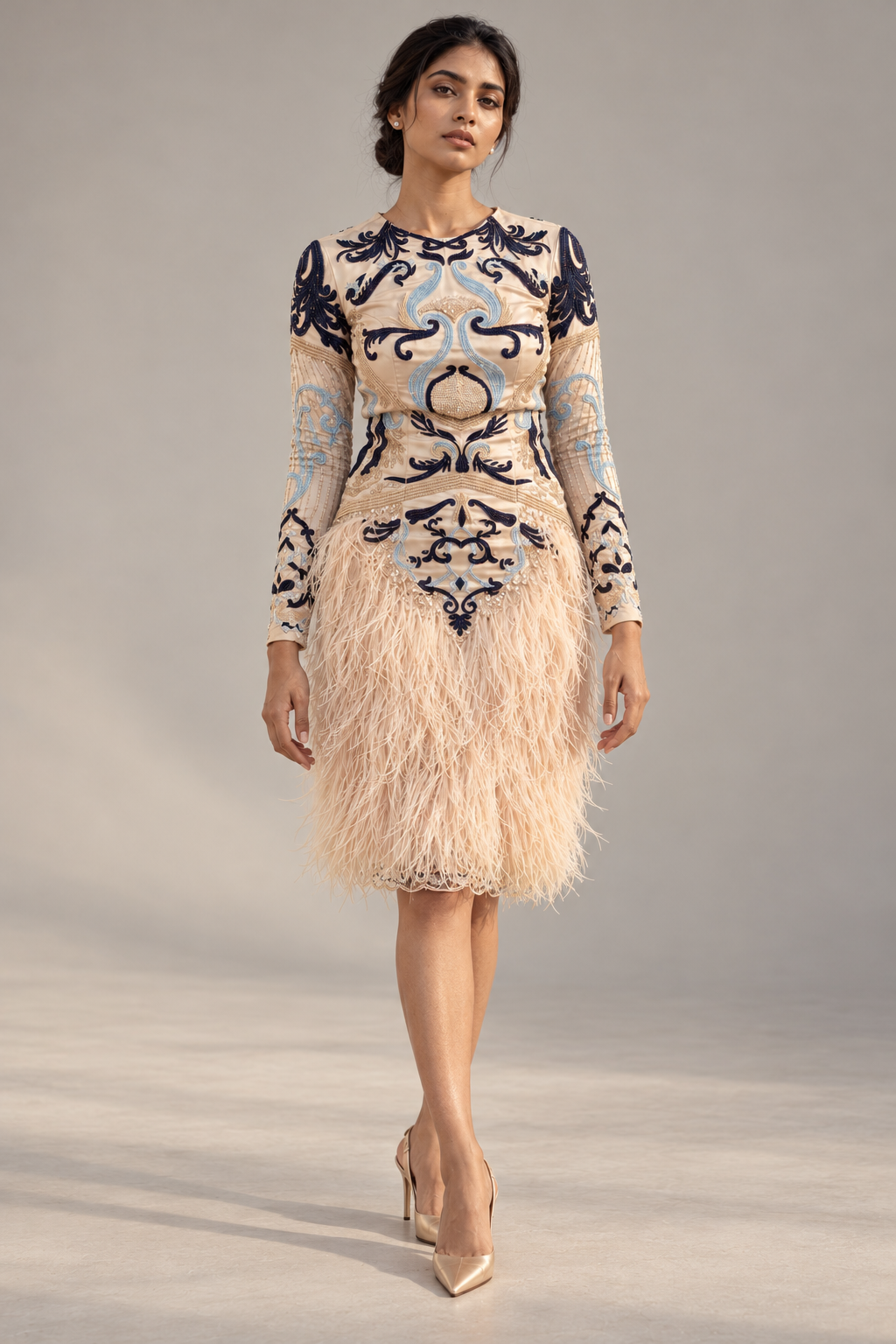 Celeste Feather-Trimmed Couture Dress - image 2