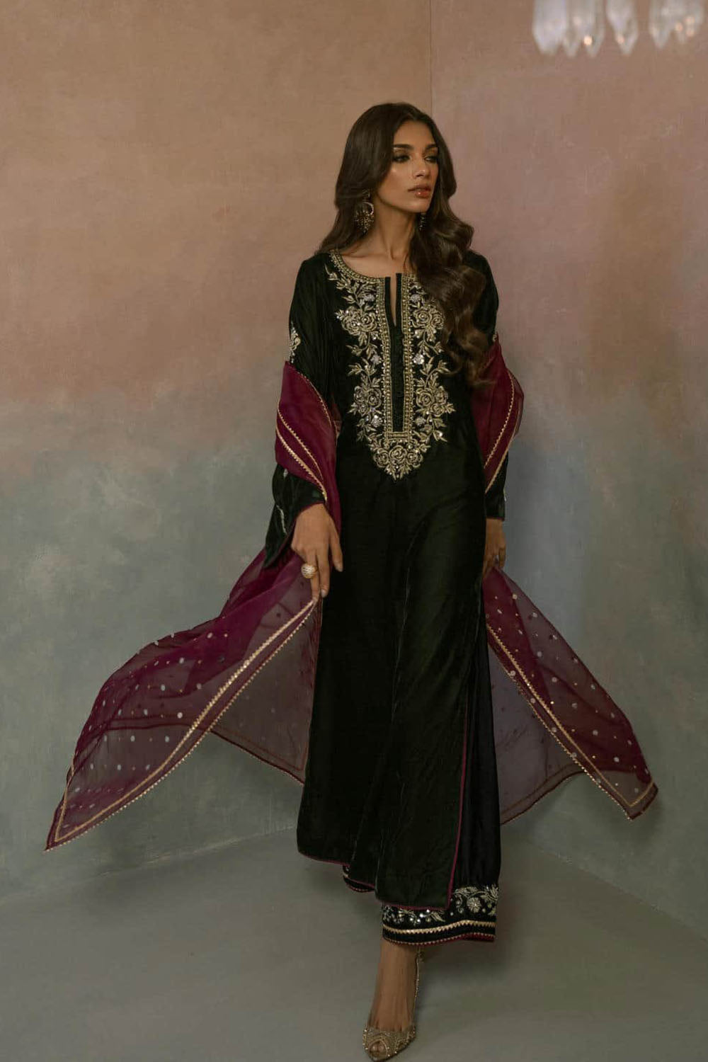 Evergreen Dusk Velvet Suit Set