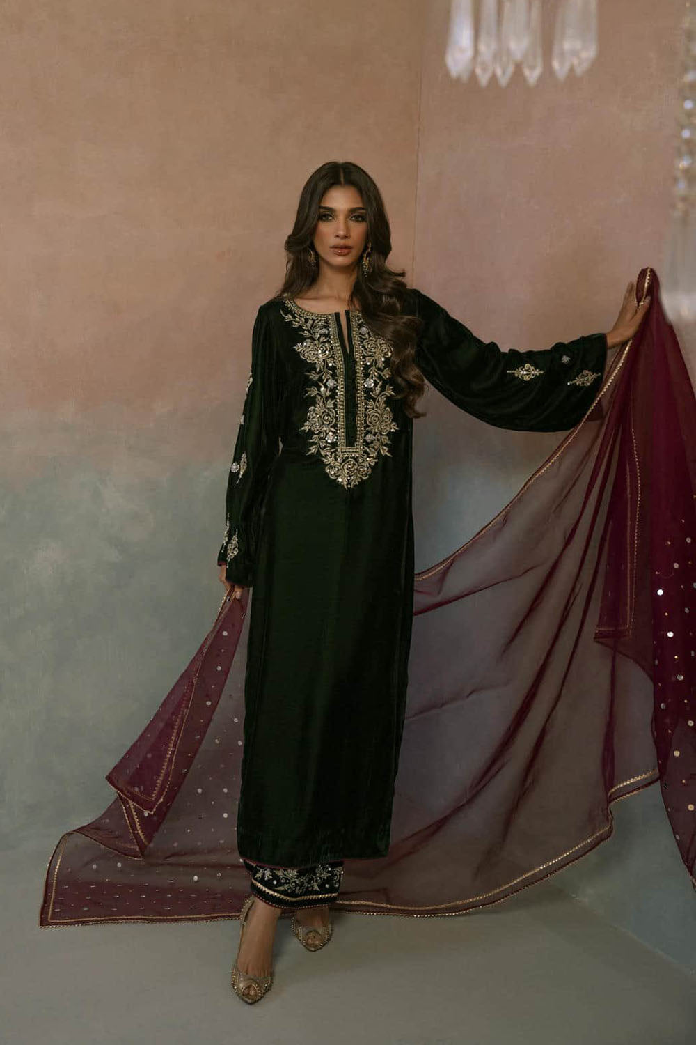 Evergreen Dusk Velvet Suit Set