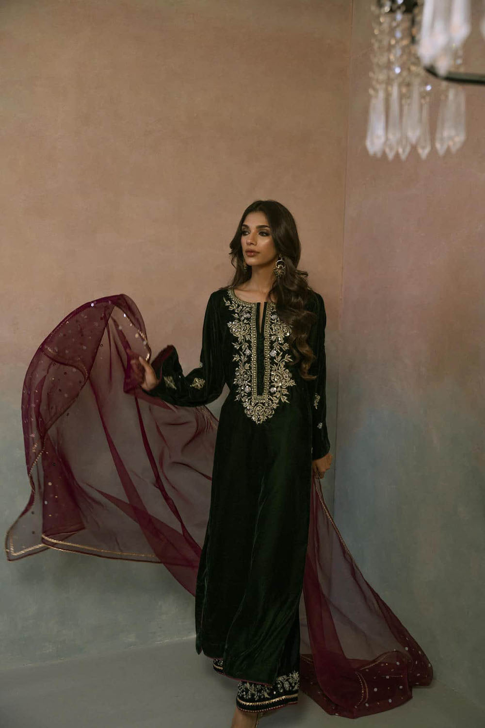 Evergreen Dusk Velvet Suit Set