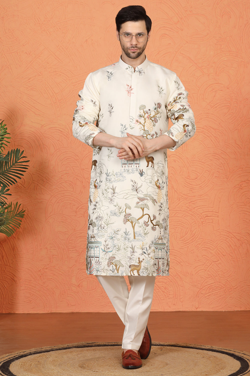 Forest Landscape All Over Embroidered Kurta with Back Elastic Pants