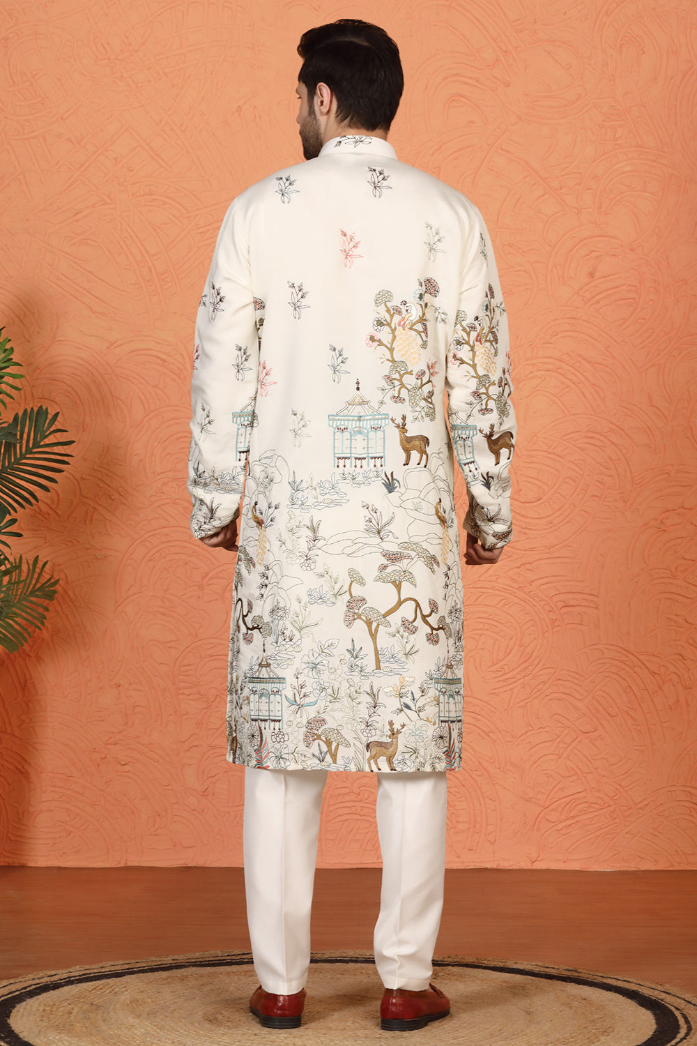 Forest Landscape All Over Embroidered Kurta with Back Elastic Pants