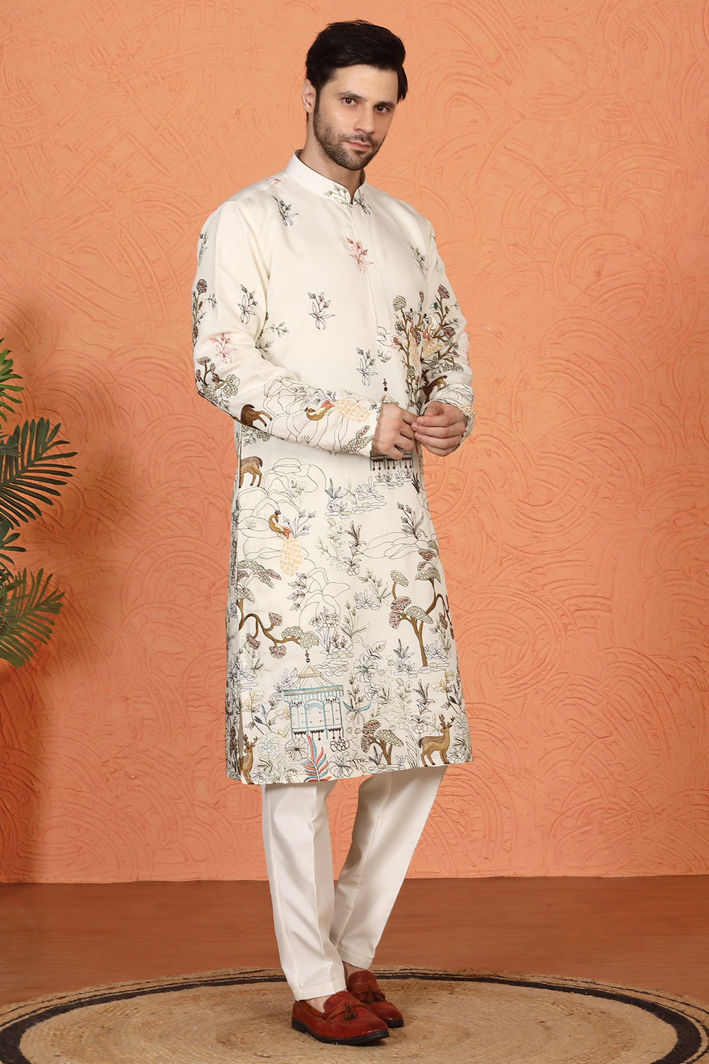 Forest Landscape All Over Embroidered Kurta with Back Elastic Pants