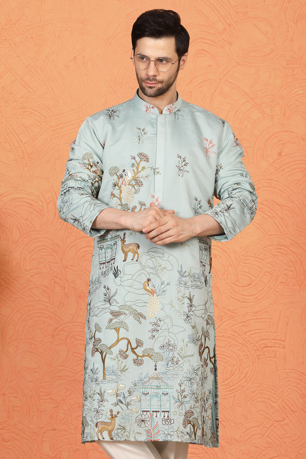 Forest Landscape All Over Embroidered Kurta with Back Elastic Pants