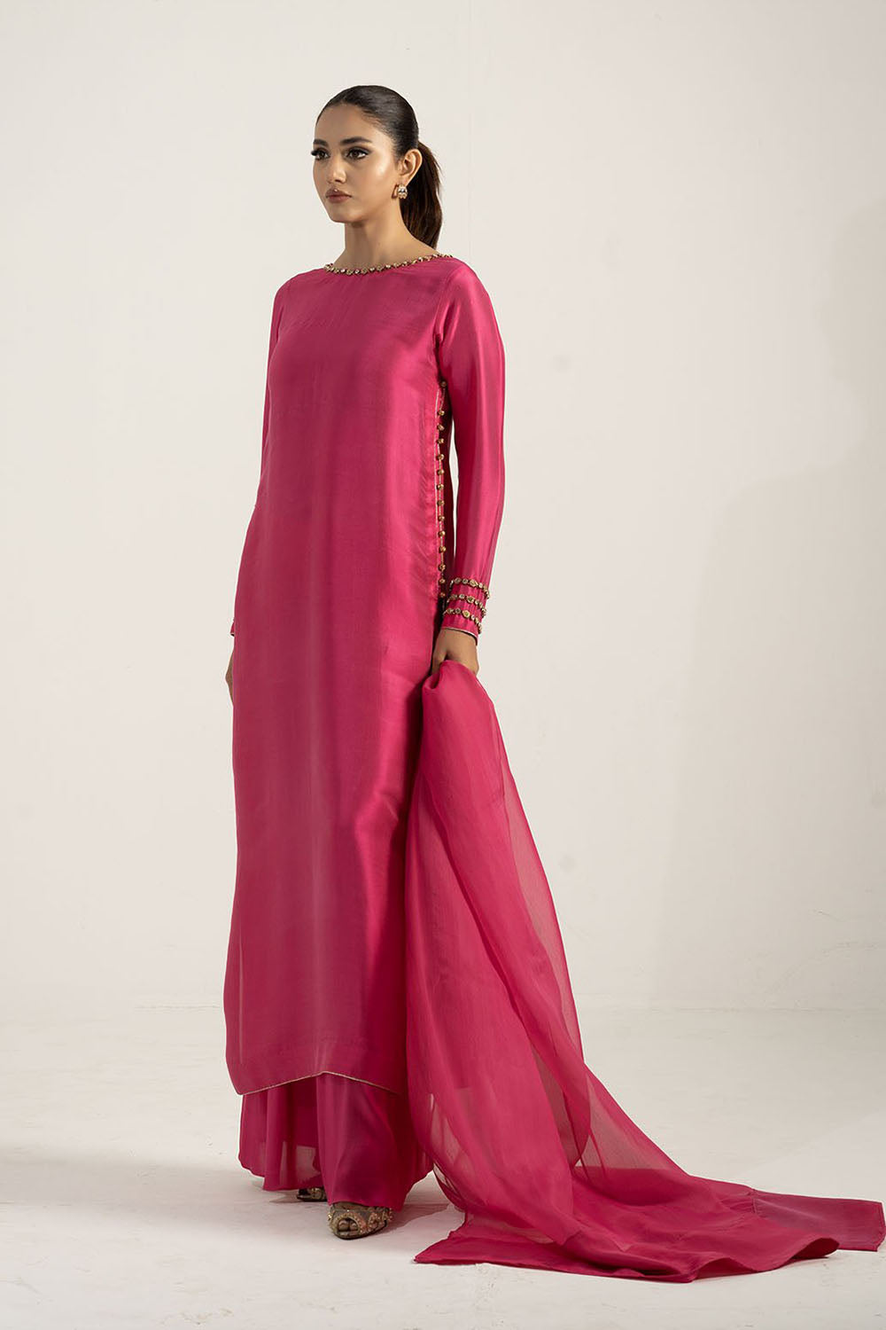 Fuchsia Pink Pure Silk Kurta Set