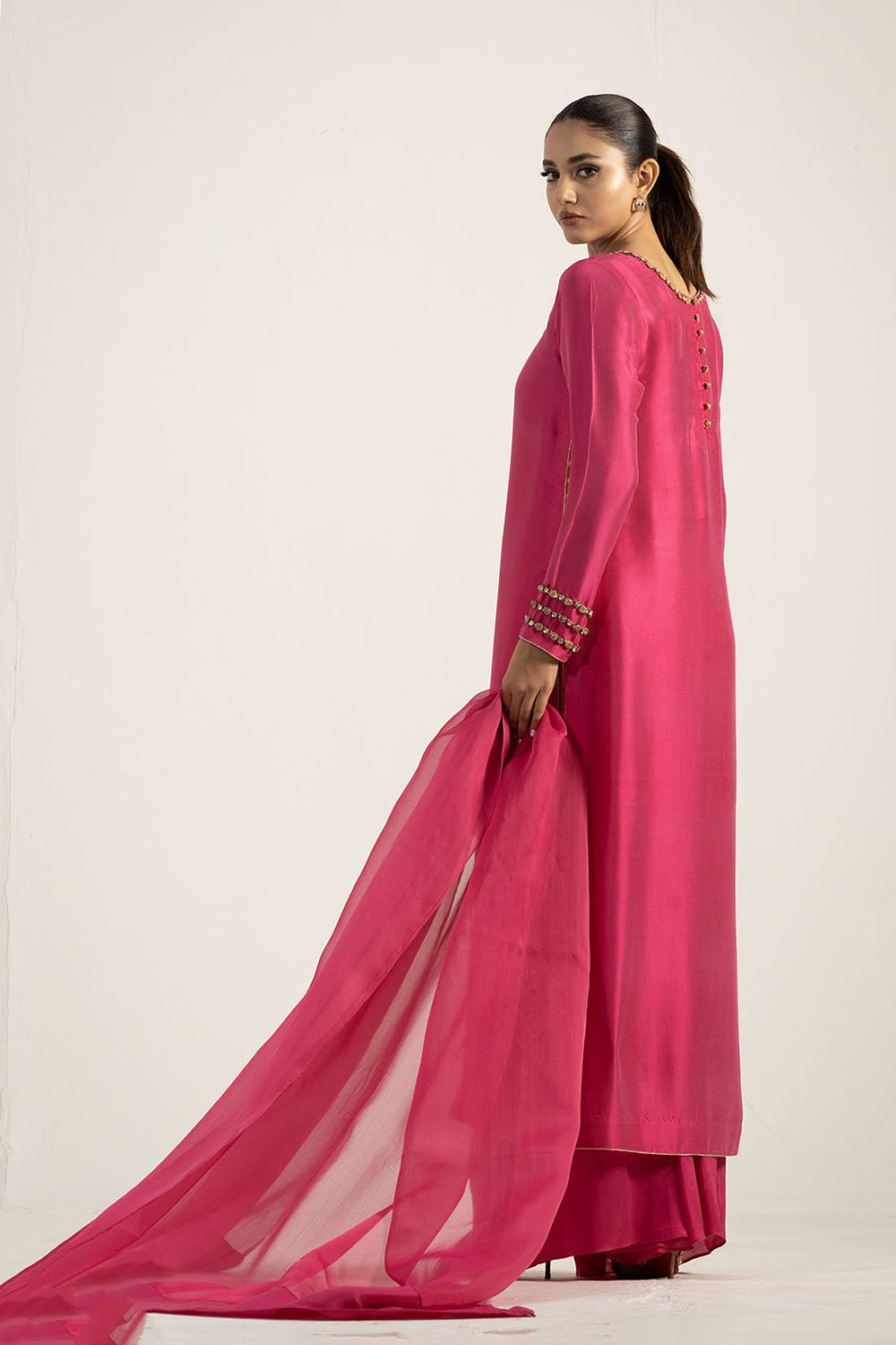 Fuchsia Pink Pure Silk Kurta Set