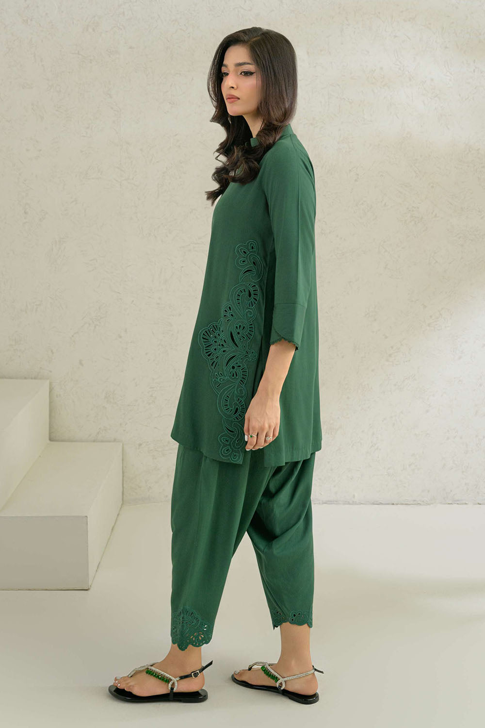 Green Solid Cutwork Co-Ord Sets