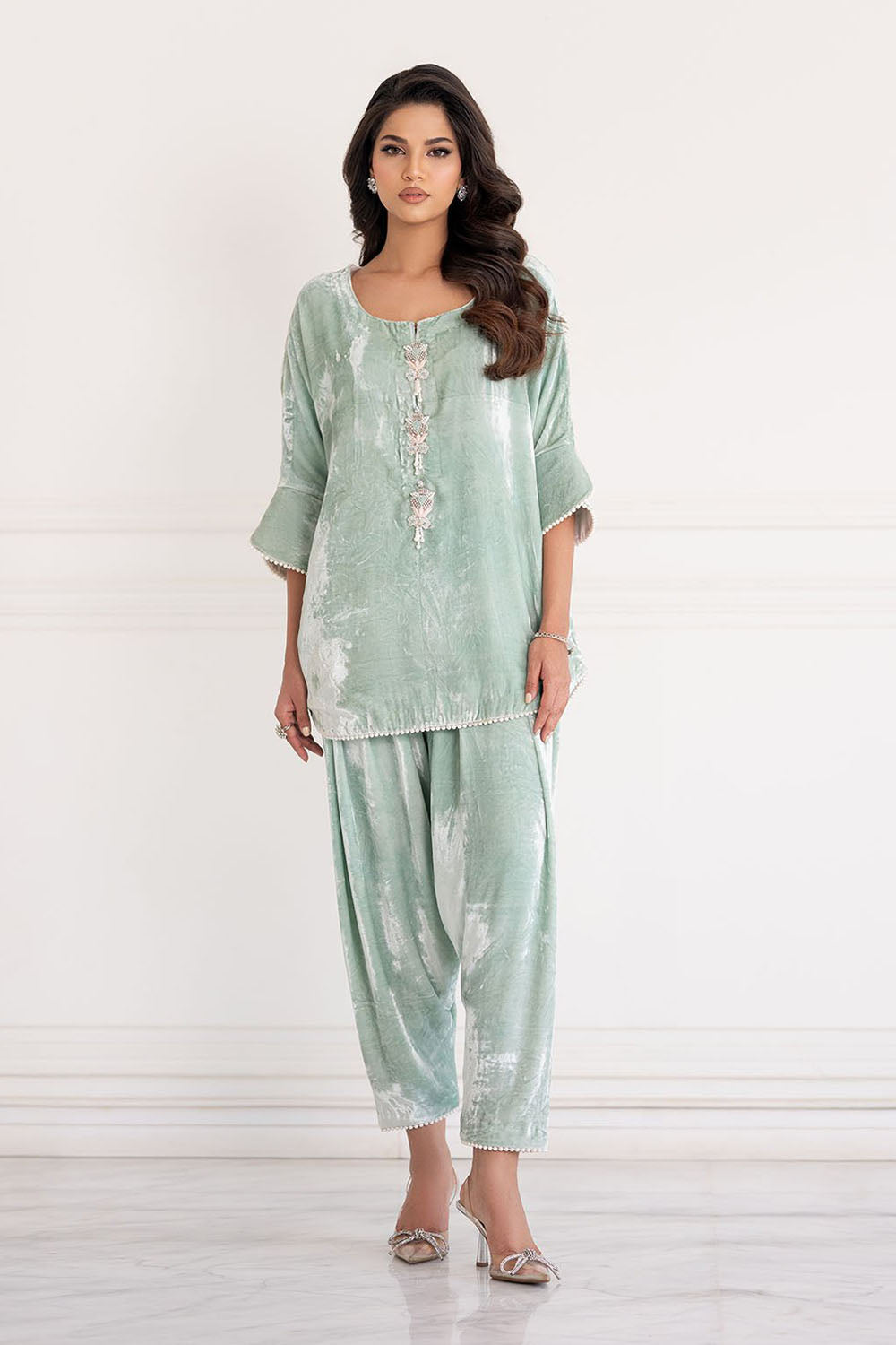 Ice Blue Luxe Velvet Co-ord Set