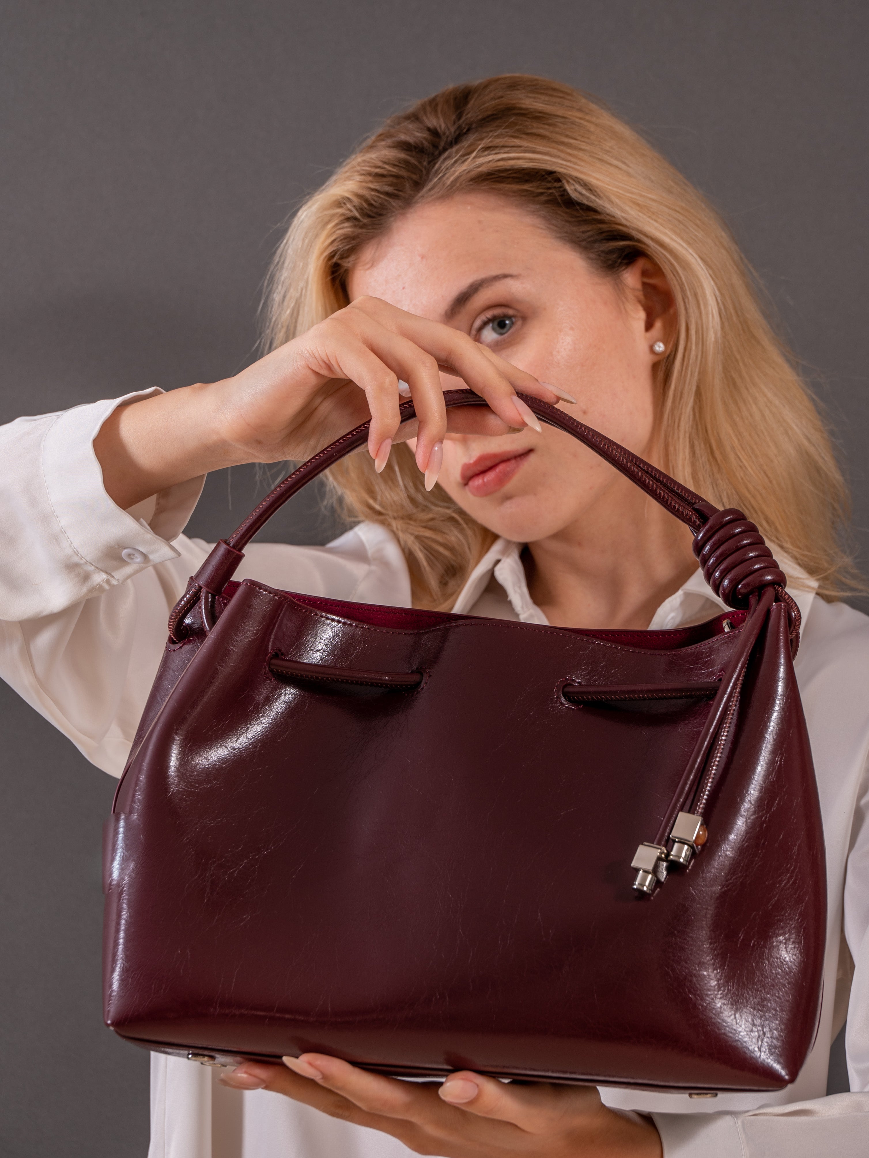 Terra- Ladies leather Satchel Bag, col. bordo