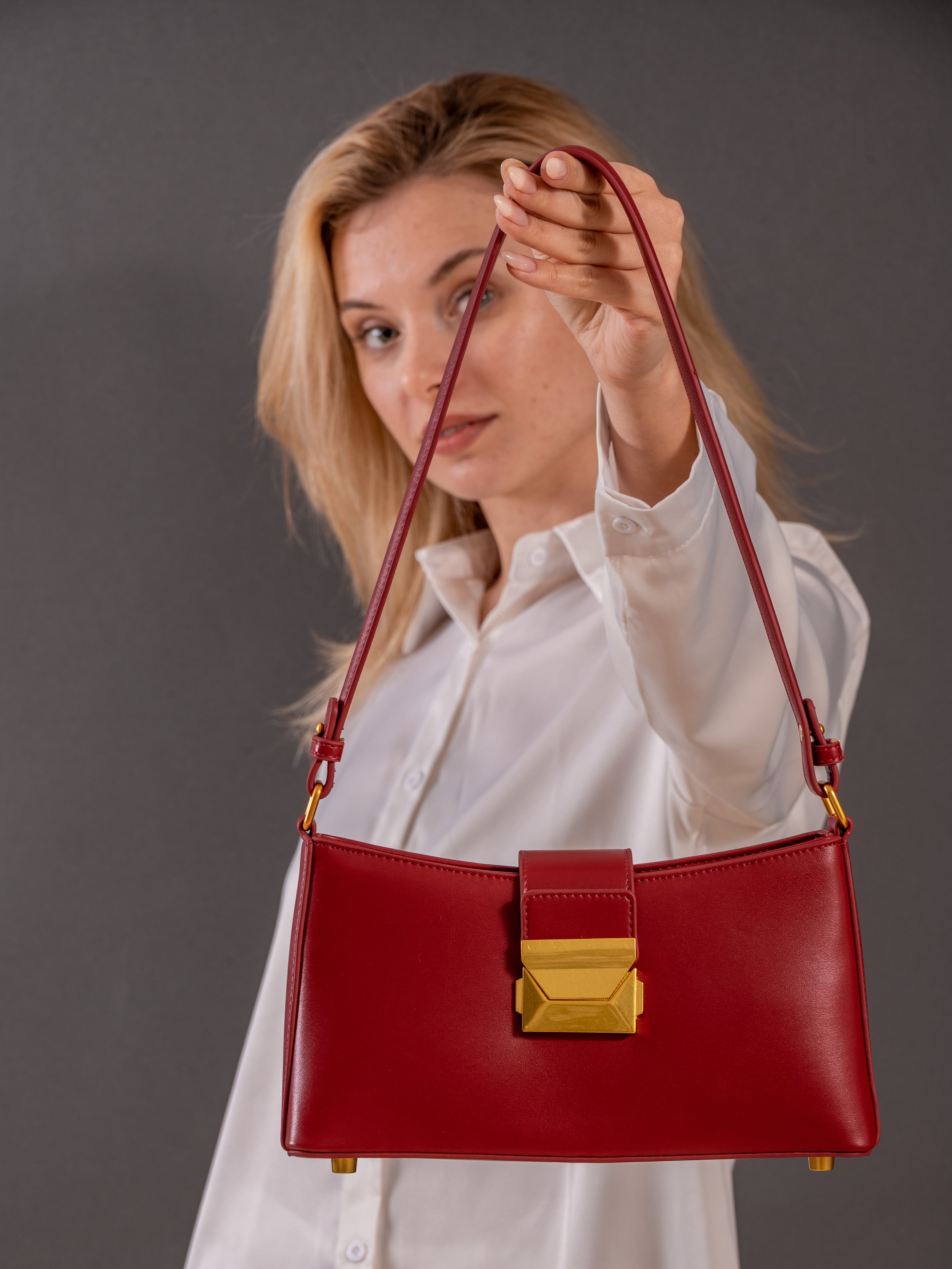 Felice - Ladies Baguette Bag, Faux Leather, col. Red