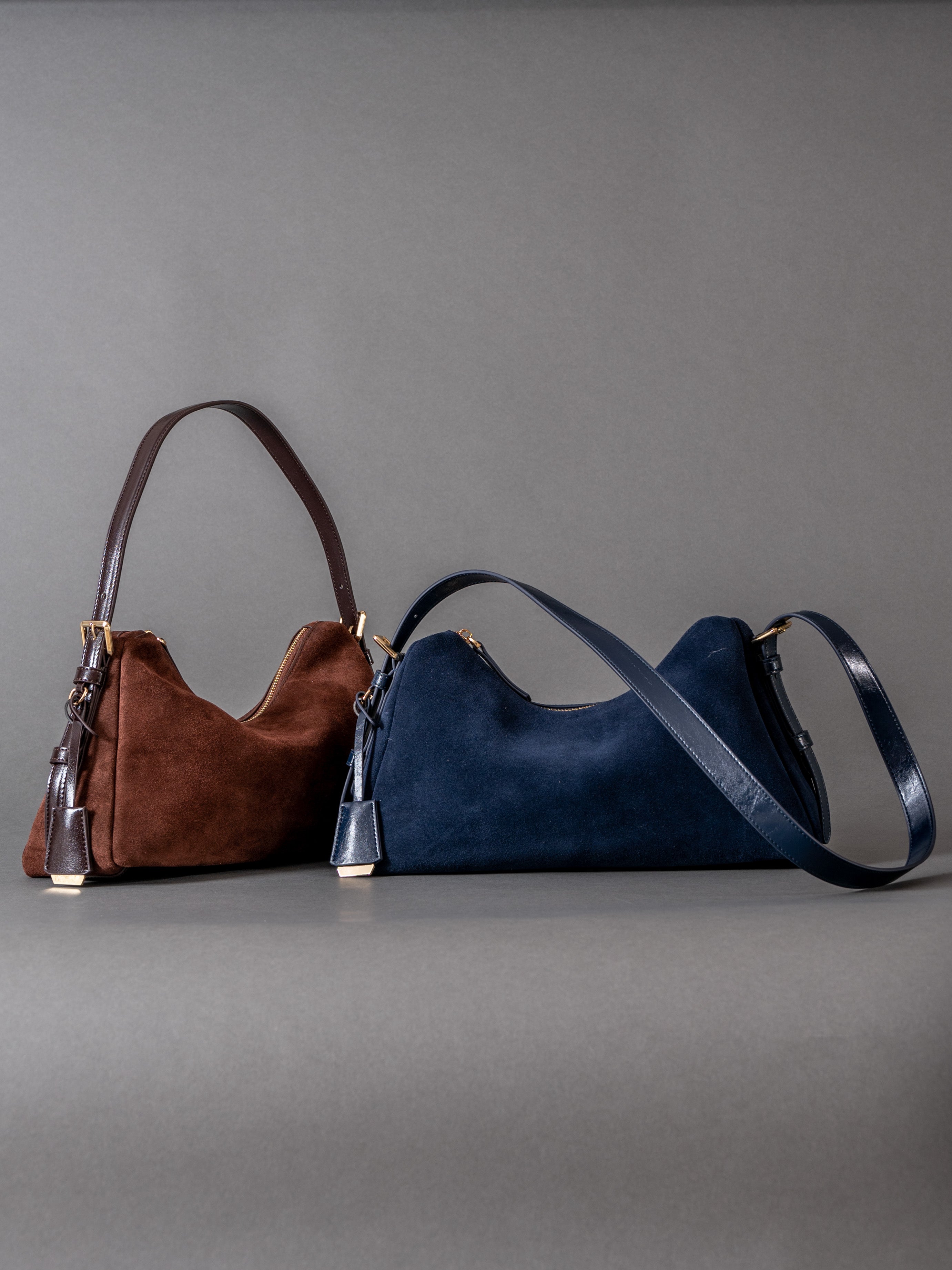 Velena - Ladies suede Leather Baguette Bag, col. Chocolate